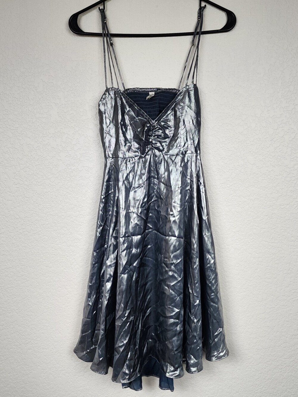 Free People XS Shiny Silver Metallic Mini Dress